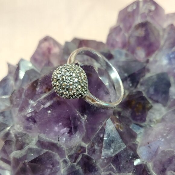 Sterling Silver Marcasite Sphere Ring - Picture 2 of 9